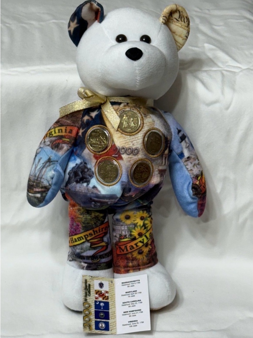 Patriotic Multi-Color State-Themed Plush Bear with Gold Coin Accents